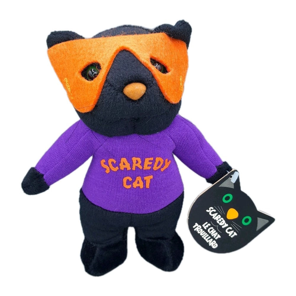 Hallmark 7" Halloween Scaredy Cat Plush Purple Black Orange Mask w/ Tags